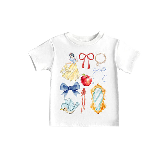 (Custom Design Preorder MOQ 5)NO.6  Cartoon Princess Bows Apple Print Girls Summer Tee Shirts Top