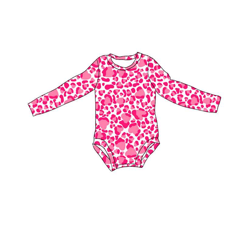 (Custom Design Preorder MOQ 5) Hotpink Leopard Print Baby Girls Romper