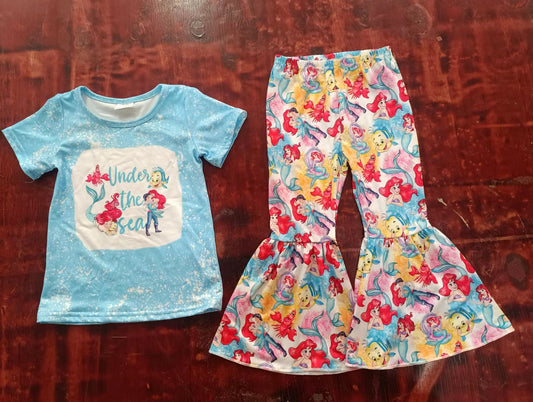 (Custom Design Preorder MOQ 5) Cartoon Princess Fish Print Girls Clothes Set