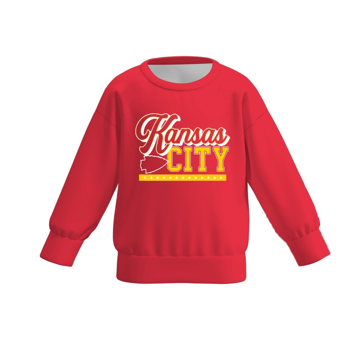 (Custom Design Preorder MOQ 5 ) Team's Kansas City Red Print Kids Long Sleeve Tee Shirts Top