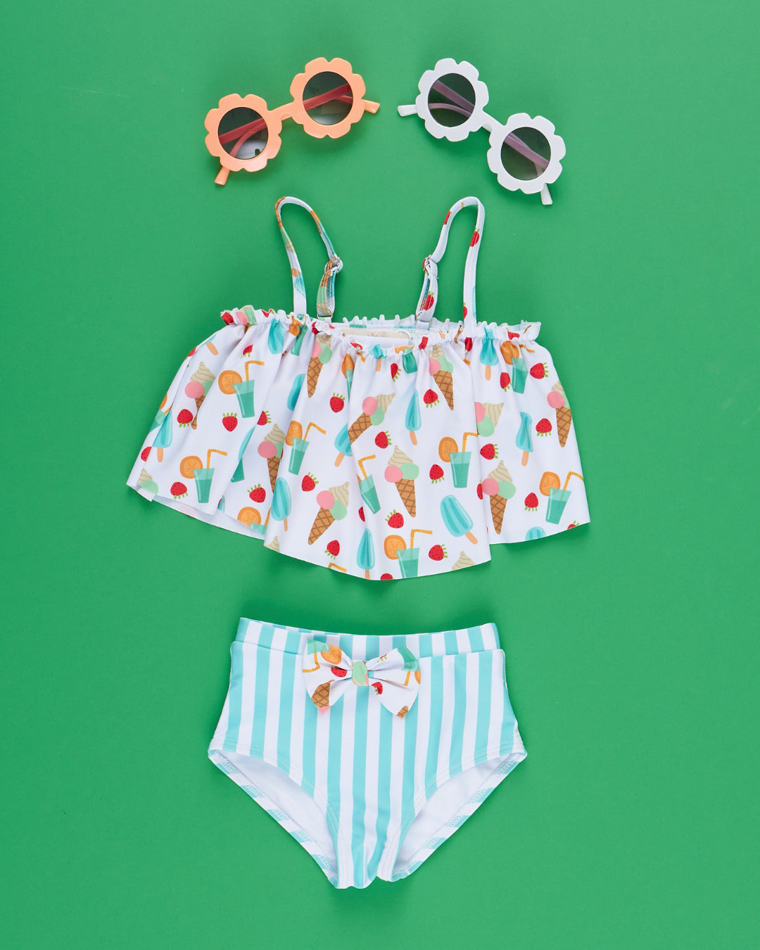 (Custom Design Preorder MOQ 5) Popsicle Strap Top Stripes Shorts Girls 2 Pieces Swimsuits