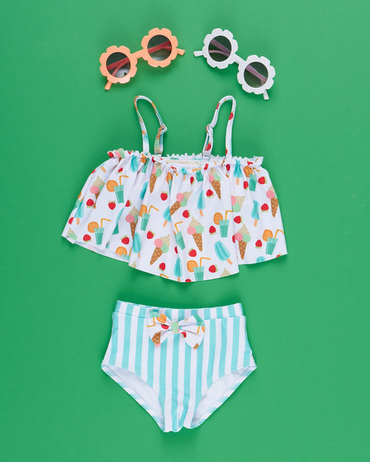 (Custom Design Preorder MOQ 5) Popsicle Strap Top Stripes Shorts Girls 2 Pieces Swimsuits