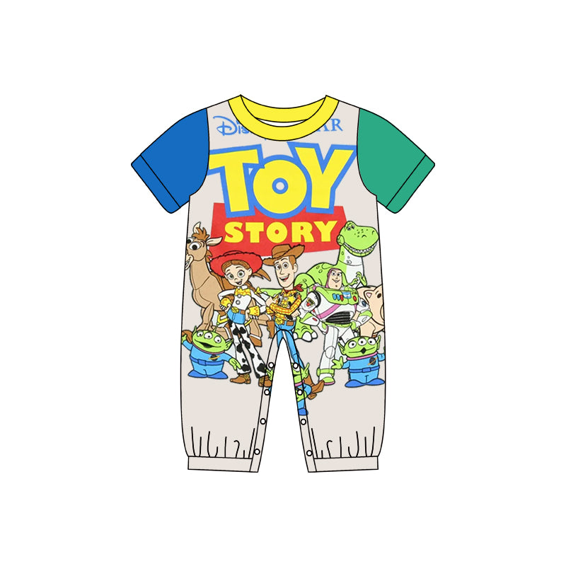 (Custom Design Preorder MOQ 5) Cartoon Toys Print Baby Boys Summer Romper