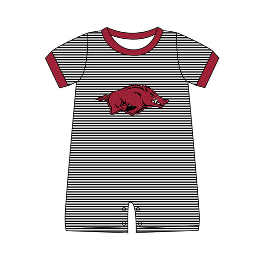 (Custom Design Preorder MOQ 5) Team's Arkansas Stripes Print Baby Boys Summer Romper