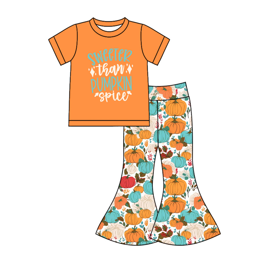 5.1(Custom Design Preorder MOQ 5) Pumpkin Top Bell Pants Girls Fall Clothes Set