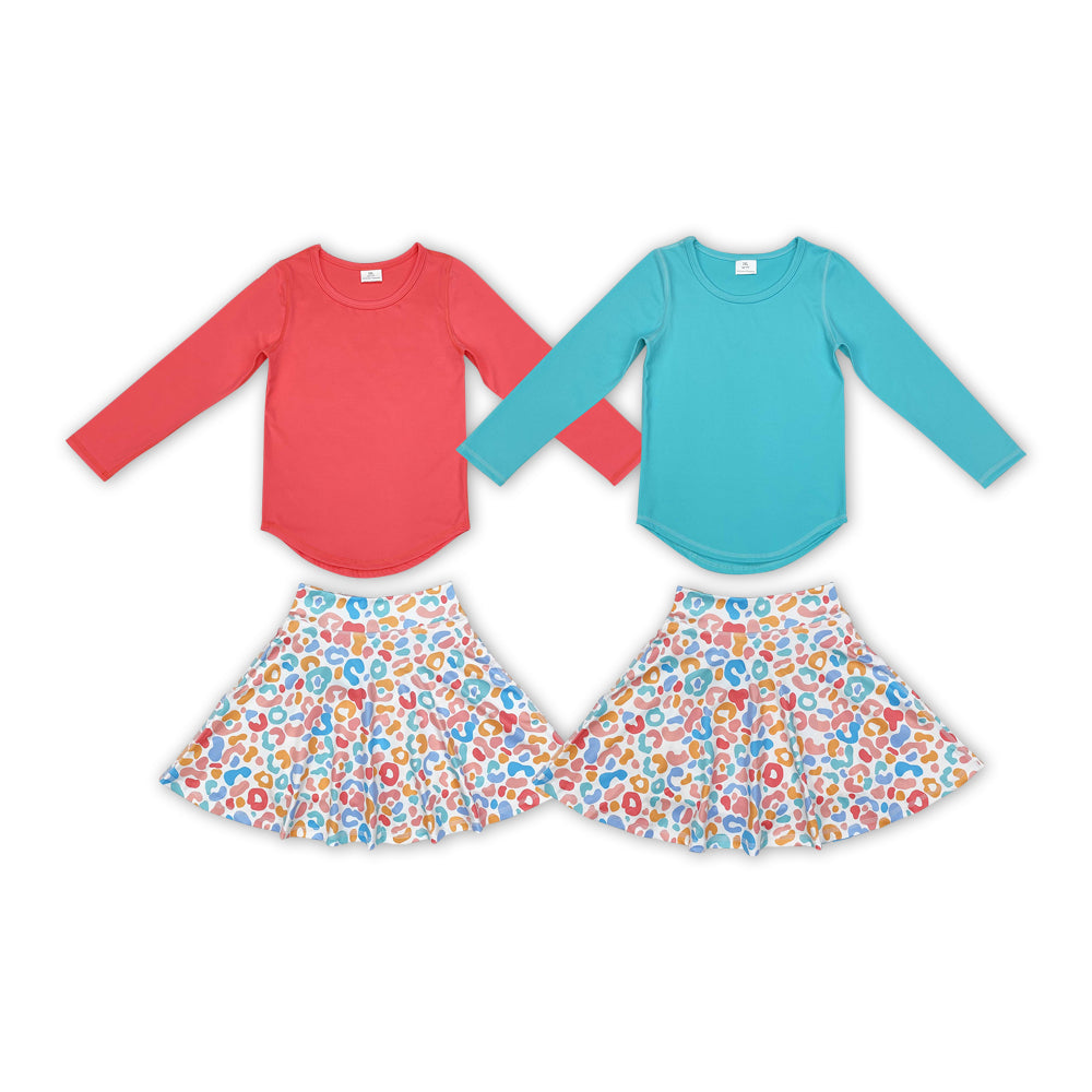 Athletic Top Colorful Leopard Skirts With Shorts Sisters Matching Clothes Set