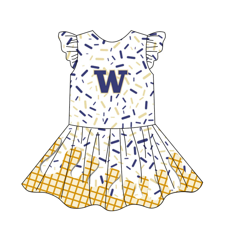 (Custom Design Preorder MOQ 5) Team's W Blue Sprinkles Print Girls Summer Knee Length Dress