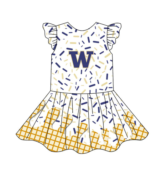 (Custom Design Preorder MOQ 5) Team's W Blue Sprinkles Print Girls Summer Knee Length Dress