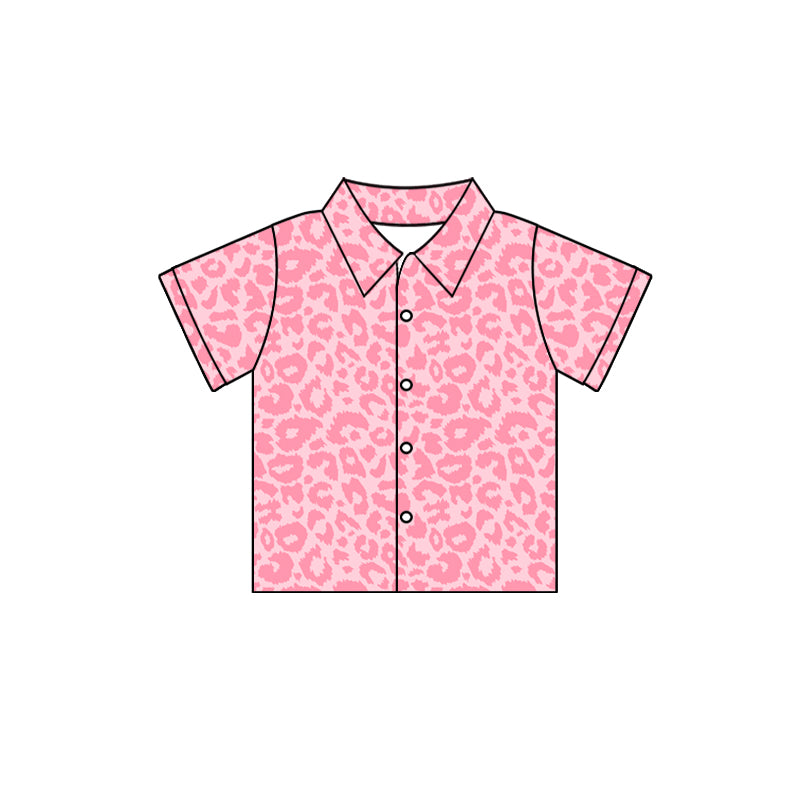 (Custom Design Preorder MOQ 5) Pink Leopard Print Girls Summer Tee Shirts Top