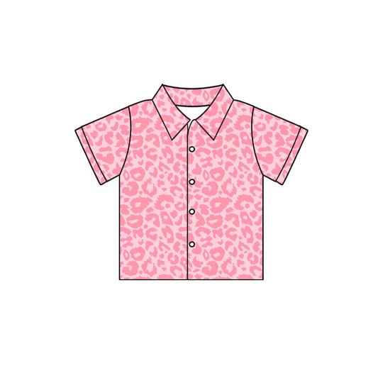 (Custom Design Preorder MOQ 5) Pink Leopard Print Girls Summer Tee Shirts Top