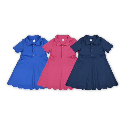 3 Colors Girls Summer Knee Length Yoga Buttons Dress Sisters Wear