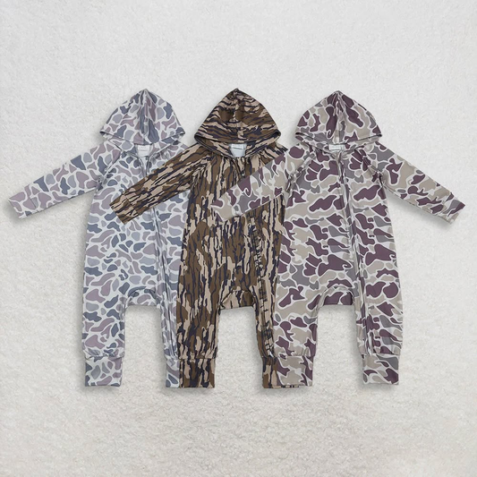3 Colors Camo Print Baby Boys Hoodie Zipper Romper Brothers Wear