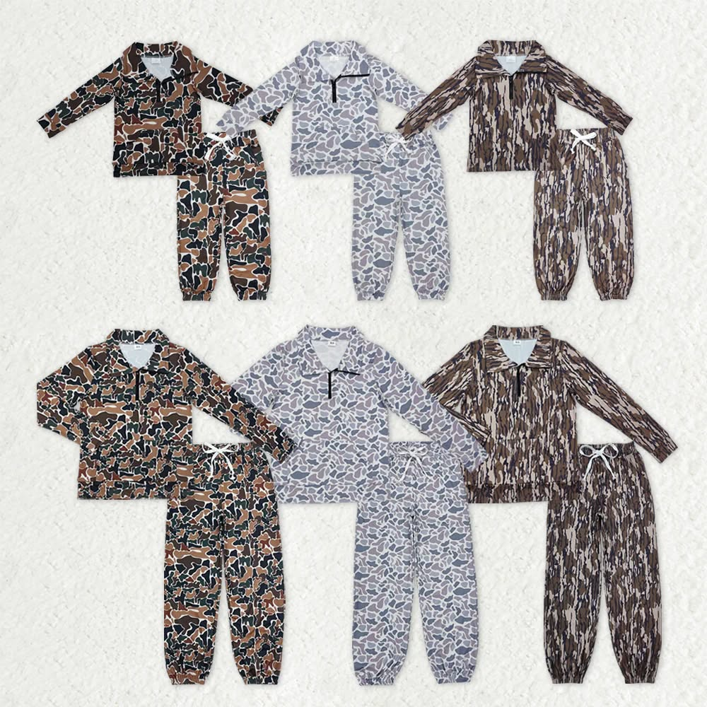 3 Colors Camo Print Zipper Pullover Top Jogger Pants Family Fall Hunting Matching Clothes