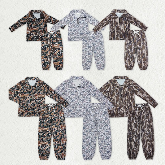 3 Colors Camo Print Zipper Pullover Top Jogger Pants Family Fall Hunting Matching Clothes