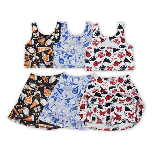 3 Colors Cheer Bows Tank Top Shorts Skirts Girls Summer Yoga Outfits Sisters Wear