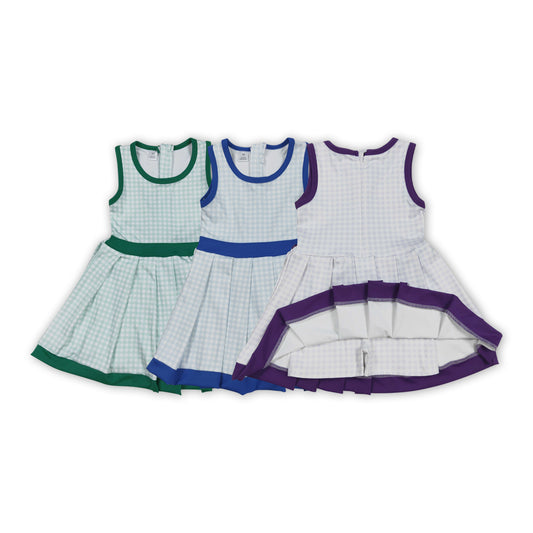3 Colors Plaid Girls Summer Knee Length Zipper Yoga Dress Sisters Wear