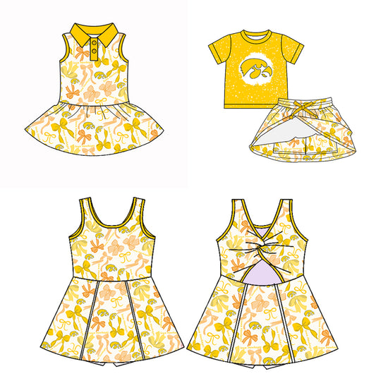 (Custom Design Preorder MOQ 5 Each Color) Team's Lowa Hawkeyes Print Girls Summer Clothes Sisters Matching Wear