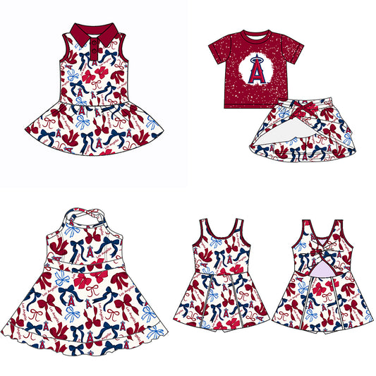 (Custom Design Preorder MOQ 5 Each Color) Team's LOS ANGELES Bows Print Girls Summer Clothes Sisters Matching Wear