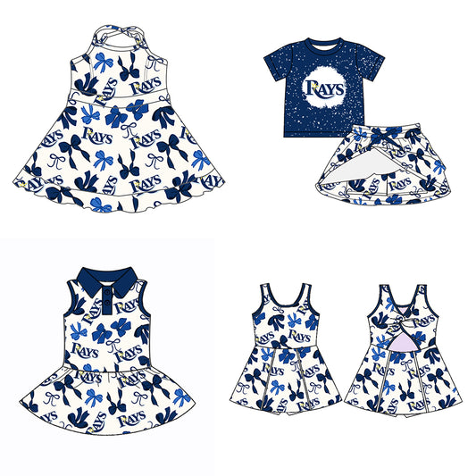 (Custom Design Preorder MOQ 5 Each Color) Team's RAYS Bows Print Girls Summer Clothes Sisters Matching Wear