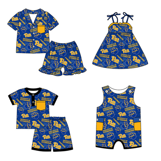(Custom Design Preorder MOQ 5 Each Design) Team's PANTHERS Blue Print Kids Summer Matching Clothes Sibling Wear