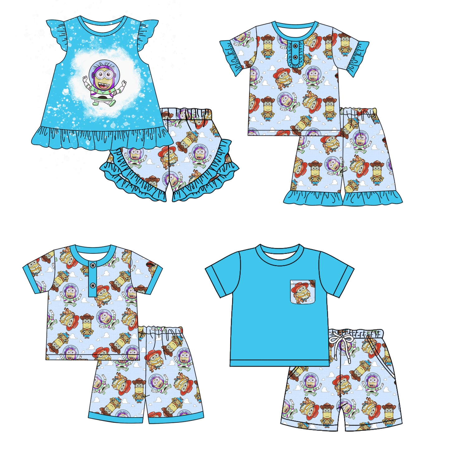 12.30(Custom Design Preorder MOQ 5 Each Design) Cartoon Toys Banana Print Girls Summer Matching Clothes Sibling Wear