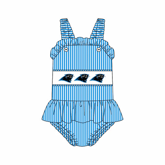 (Custom Design Preorder MOQ 5) Team's Panthers Stripes Print Girls 1 Piece Swimsuits