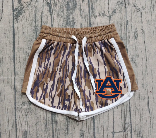 (Custom Design Preorder MOQ 5 Each Item) Team's Auburn Camo Print Summer Bottom Shorts Mom and Me Matching Clothes