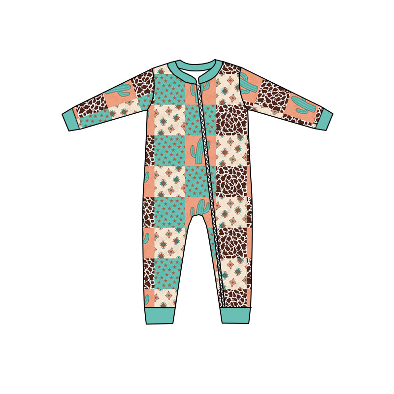 (Custom Design Preorder MOQ 5) Cactus Aztec Print Baby Zip Romper