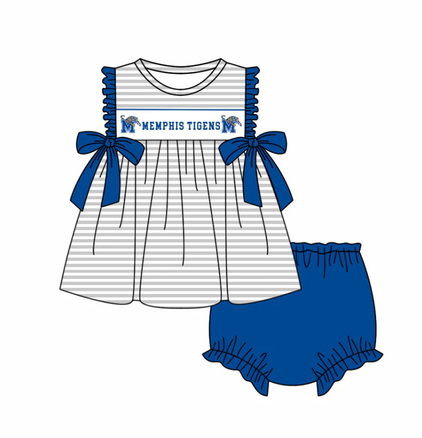 (Custom Design Preorder MOQ 5 Each Design) Team's Memphis Tigers Print Kids Summer Matching Clothes Sibling Wear