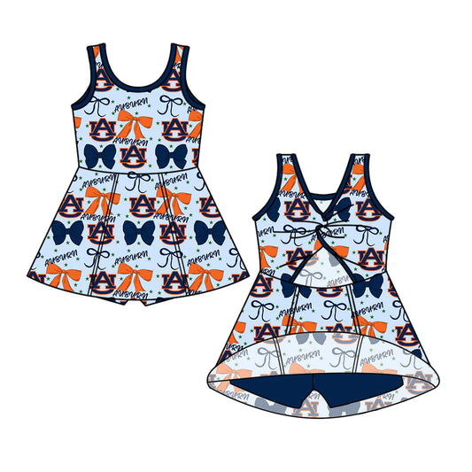 (Custom Design Preorder MOQ 5) Team's Auburn Bows Print Backless Top Shorts Skirts Girls Summer Yoga Dress