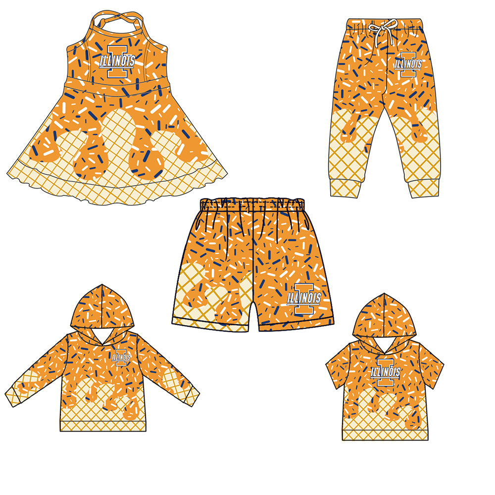 (Custom Design Preorder MOQ 5 Each Item)Team's ILLINOIS Sprinkles Print Sibling Matching Clothes