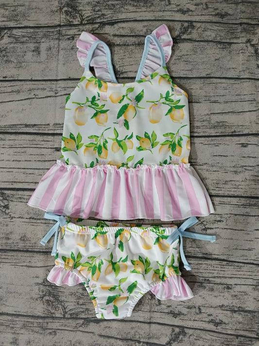 (Custom Design Preorder MOQ 5)  Lemon Print Girls 2 Pieces Swimsuits