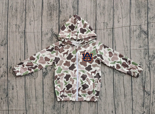 (Custom Design Preorder MOQ 5 Each Item) Team's Auburn Green Brown Camo Print Kids Fall Zipper Hoodie Jackets Top Mom and Me Matching Clothes