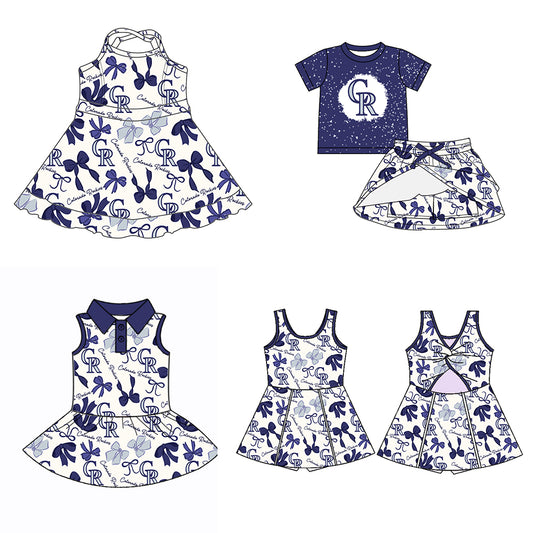 (Custom Design Preorder MOQ 5 Each Color) Team's COLORADO ROCKIES Bows Print Girls Summer Clothes Sisters Matching Wear