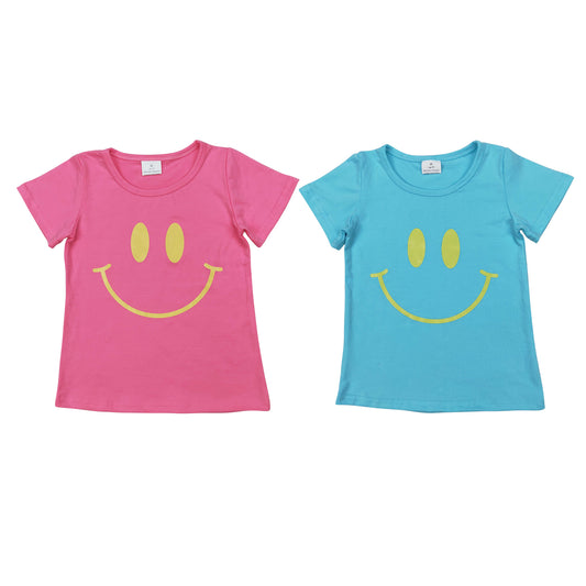 Smiling Face Vinyl Girls Summer Tee Shirts Top Sibling Wear