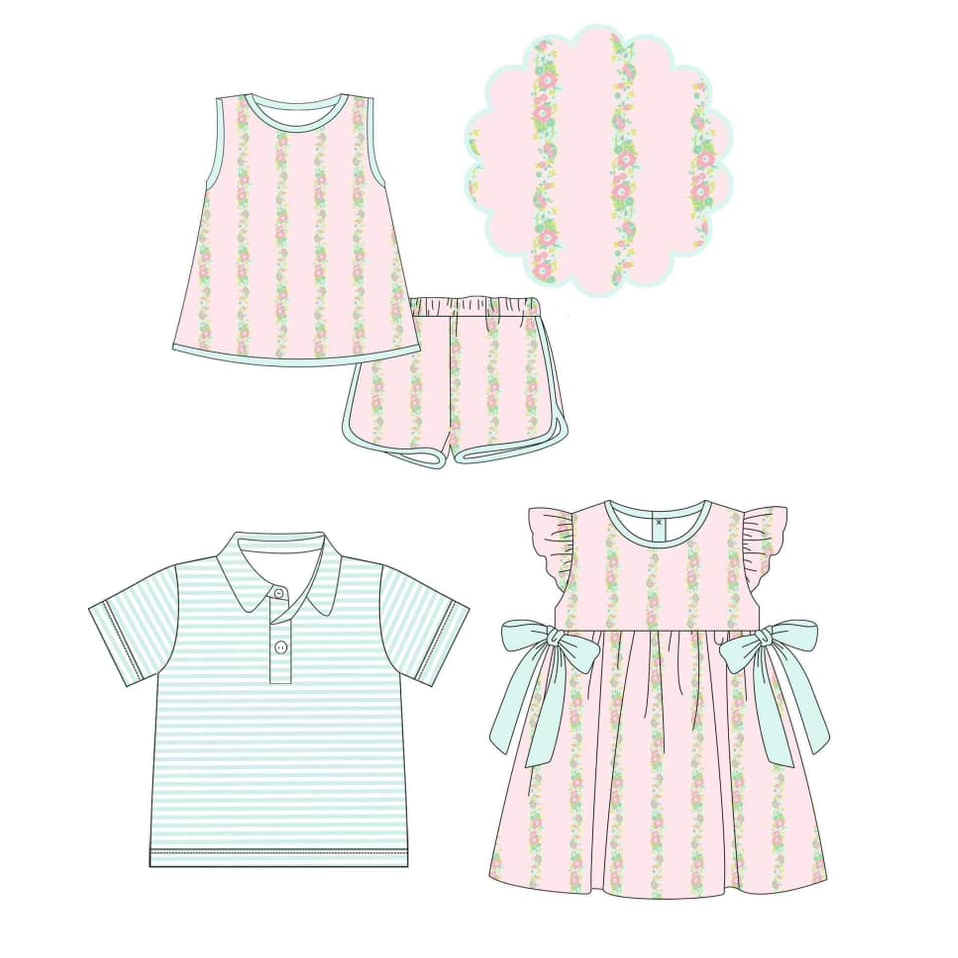 (Pre-order)GSSO1609 Flowers Pink Shorts Girls Summer Clothes Set