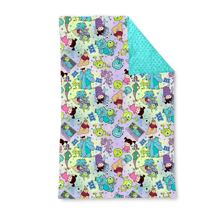 4.14 (Custom Design Preorder MOQ 5) Cartoon Monster Print Baby Minky Blanket