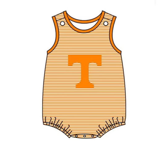 (Custom Design Preorder MOQ 5) Team's Orange T Print Baby Boys Summer Romper