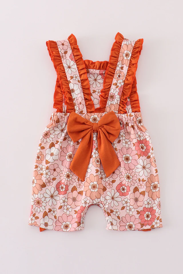 (Custom Design Preorder MOQ 5) Flowers Orange Print Baby Girls Summer Romper