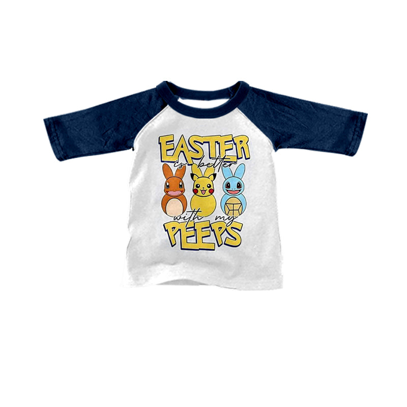 (Custom Design Preorder MOQ 5) Cute Cartoon Animals Print Kids Raglan Sleeve Easter Tee Shirts Top