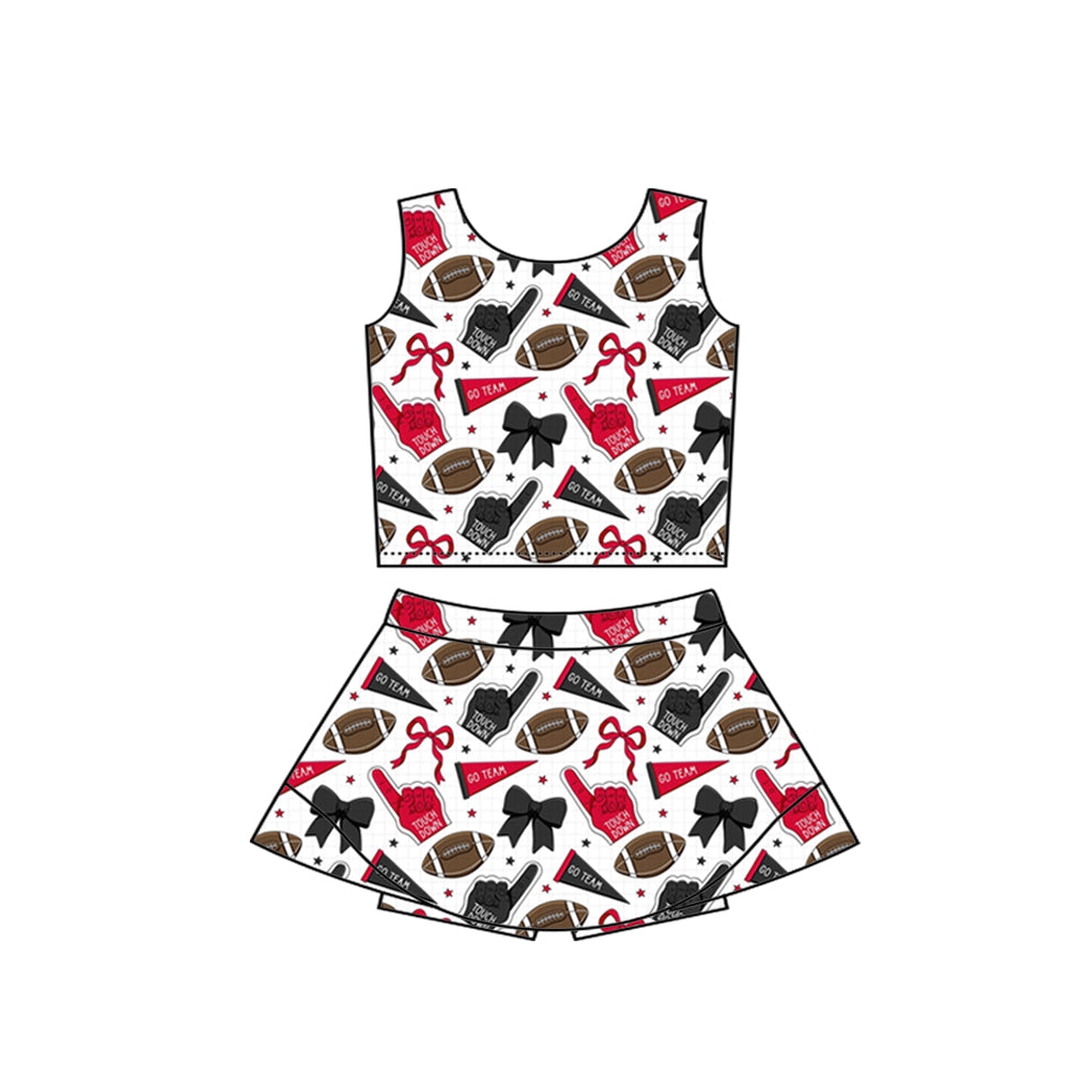 (Custom Design Preorder MOQ 5) Team's Cheer Bows Red Print Shorts Skirts Girls Summer Yoga Clothes Set