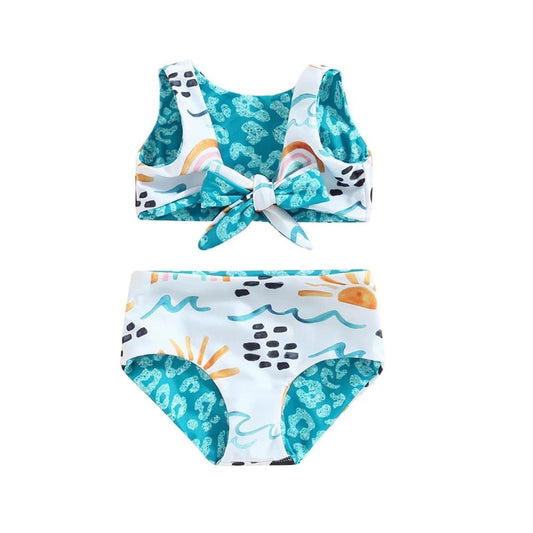 (Custom Design Preorder MOQ 5)  Blue Print Girls 2 Pieces Swimsuits