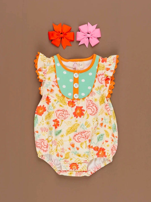 (Custom Design Preorder MOQ 5) Flowers Print Baby Girls Summer Romper