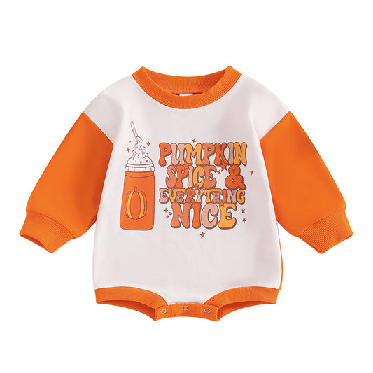 (Custom Design Preorder MOQ 5) Pumpkin Spice Print Baby Girls Fall Romper