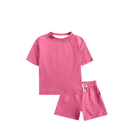 (Custom Design Preorder MOQ 5) Pink Color Kids Summer Clothes Set
