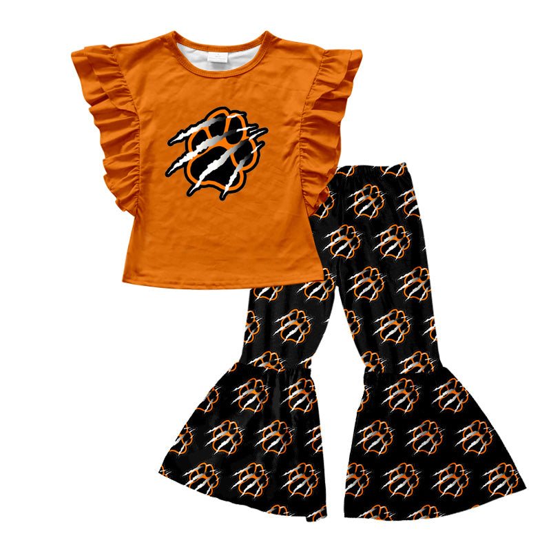 (Custom Design Preorder MOQ 5) Team's PANTHERS Print Bell Pants Girls Clothes Set