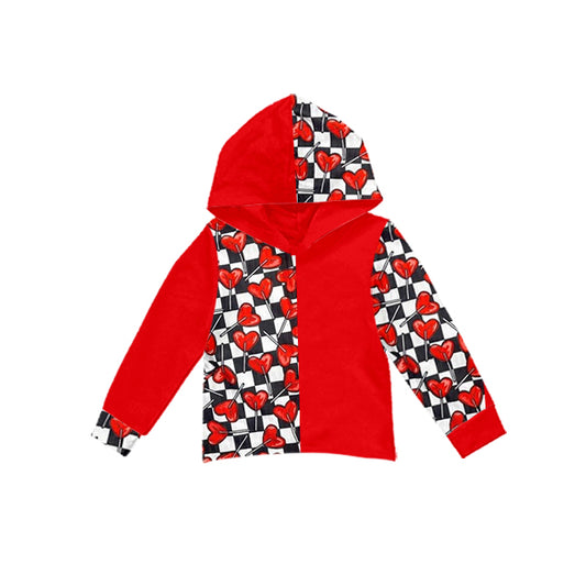 (Custom Design Preorder MOQ 5) Heart Print Kids Valentine's Hoodie Tee Shirts Top
