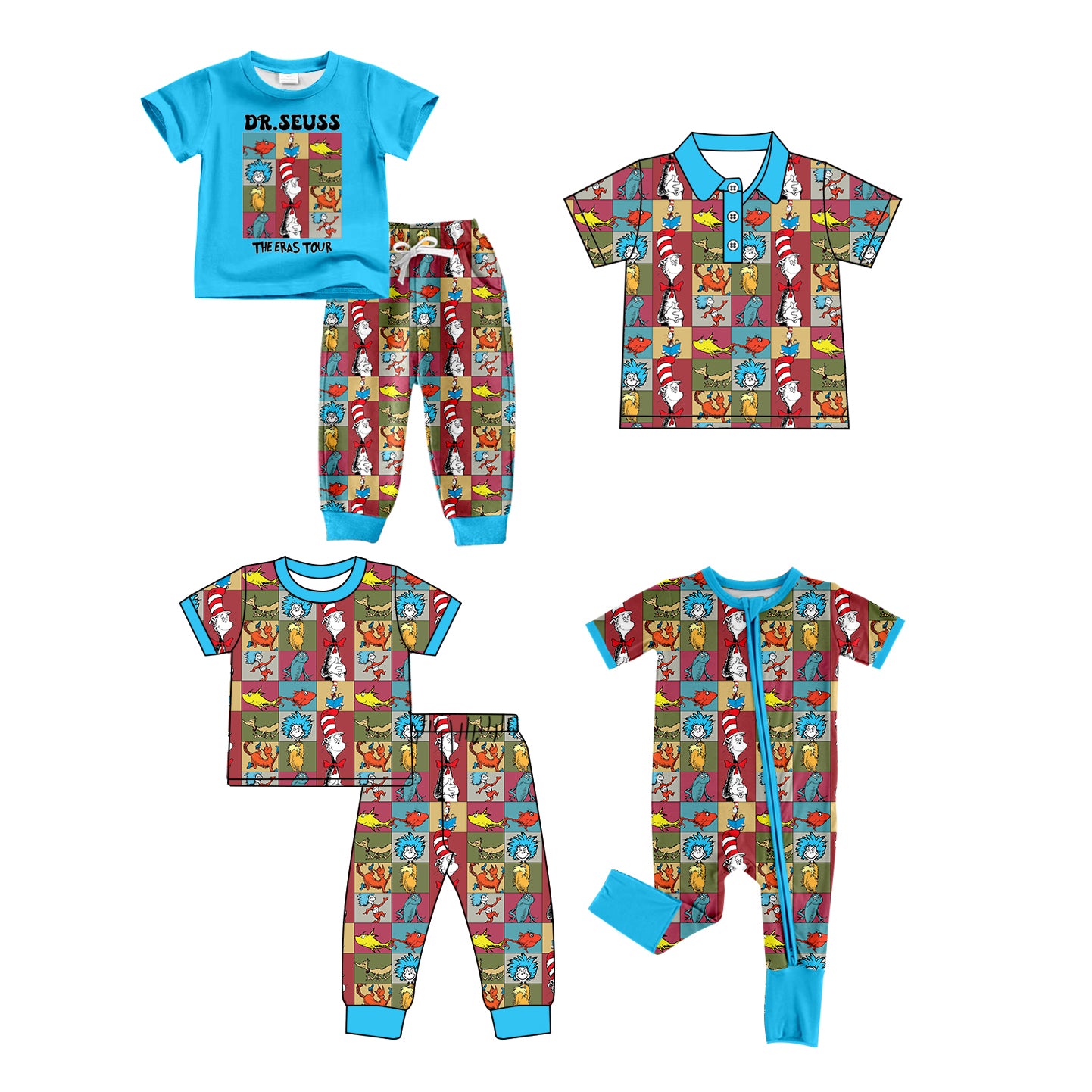 11.29(Custom Design Preorder MOQ 5 Each Design) Dr.Reading Plaid Blue Print Boys Matching Clothes Brothers Wear