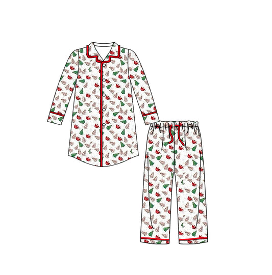 (Custom Design MOQ 5) Christmas Cake Print Adult Pajamas Button Clothes Set