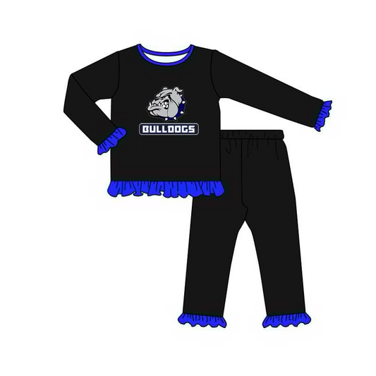 (Custom Design Preorder MOQ 5) Team's Bulldogs Black Print Girls Pajamas Clothes Set